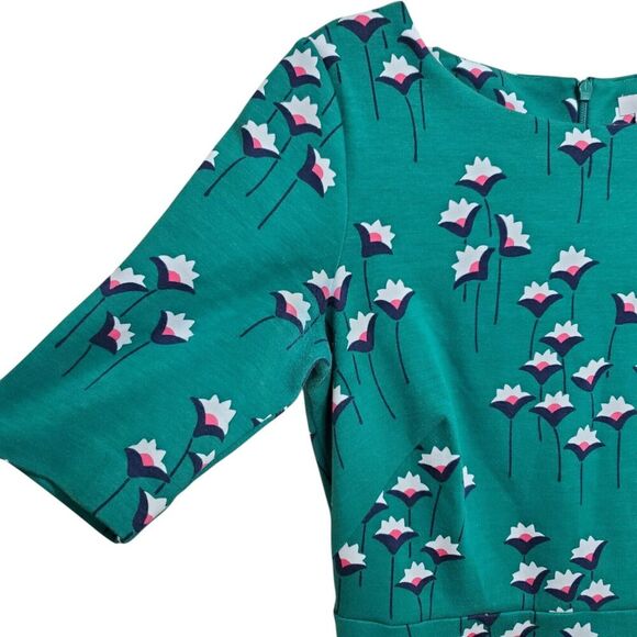 Boden Leonie Jersey dress Womens Size 4P Petite forest green Floral Fit & Flare - Picture 6 of 11